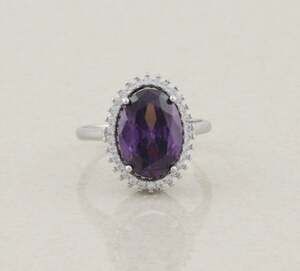 Sterling Silver Purple & White CZ Cubic Zirconia Halo Ring Size 9 1/4